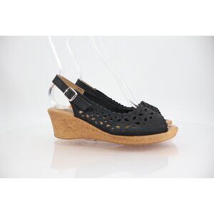 Spring Step Orella Women's Wedge Sandal Size 37 6 Slingback Espadrille Black